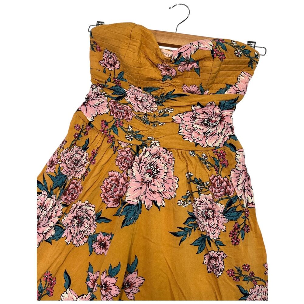 Band Of Gypsies Jumpsuit Womens Small Yellow Floral Strapless Boho Gypsy Festive - Picture 6 of 10